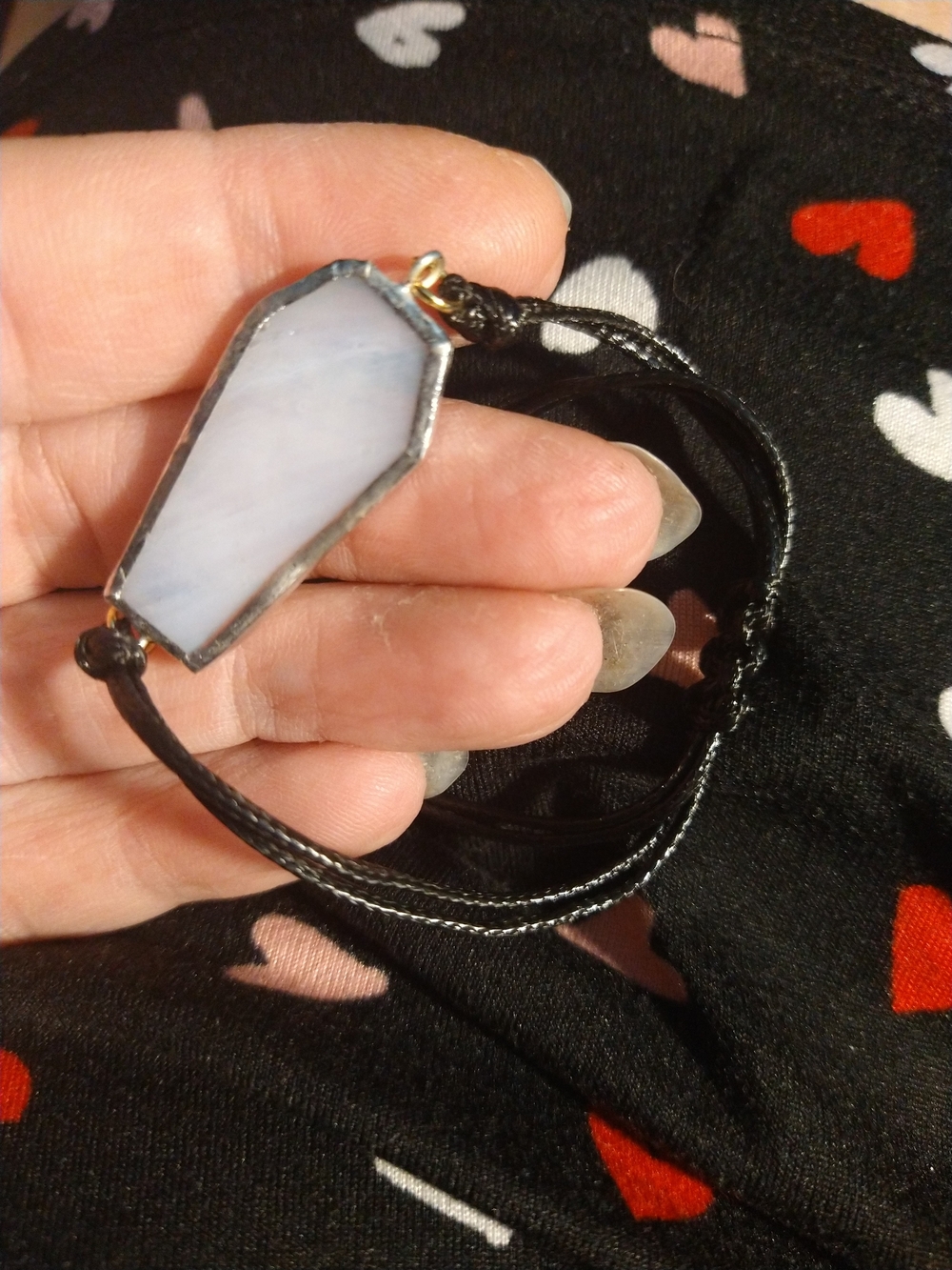 Coffin-Shaped White Ghost Stained Glass Cord Bracelet